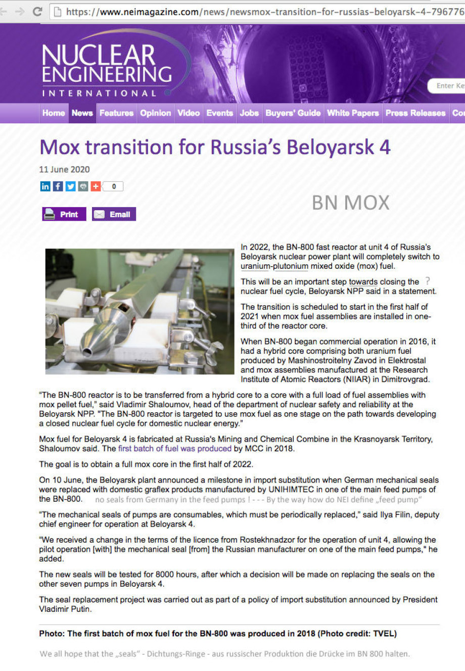 Hello NEI - Thanks for mentioning the russian seals and for the high res photo of the BN MOX FUEL ROD